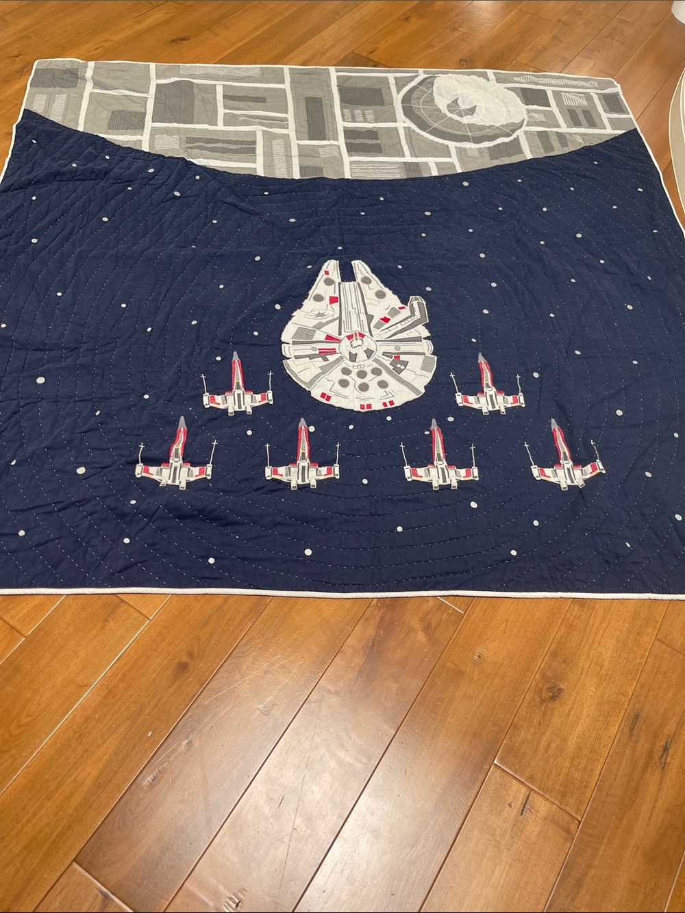 Pottery Barn Kids Full Starship Navy Quilted Throw Blanket - Spacecraft Pattern